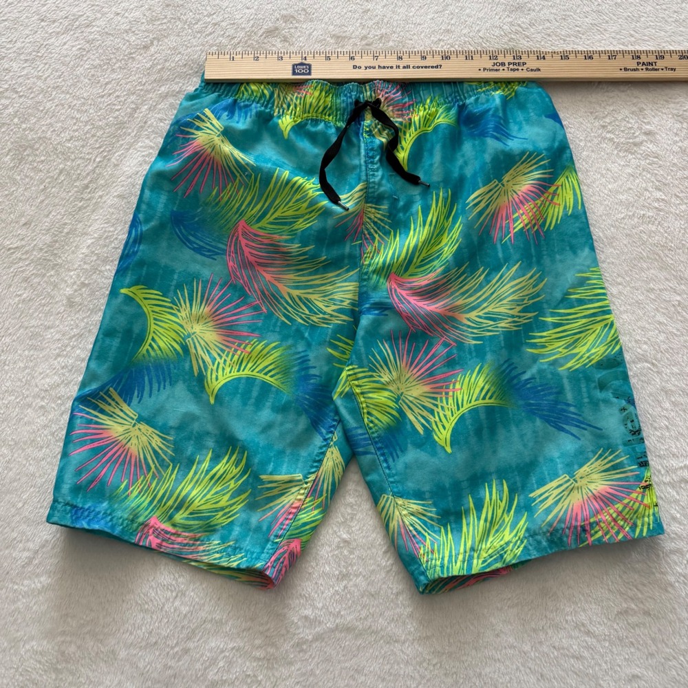 Hurley Boys XL Board Shorts Tropical Palm Print Teal Swim Trunks - Picture 3 of 6